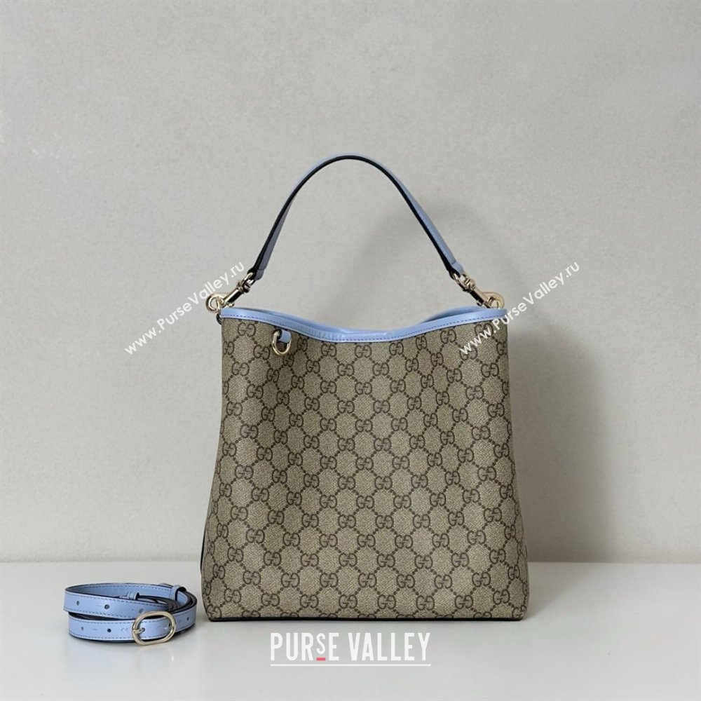 Gucci GG Canvas Emblem Medium Bucket Bag Light Blue 2026 815103 (DLH-260127080)