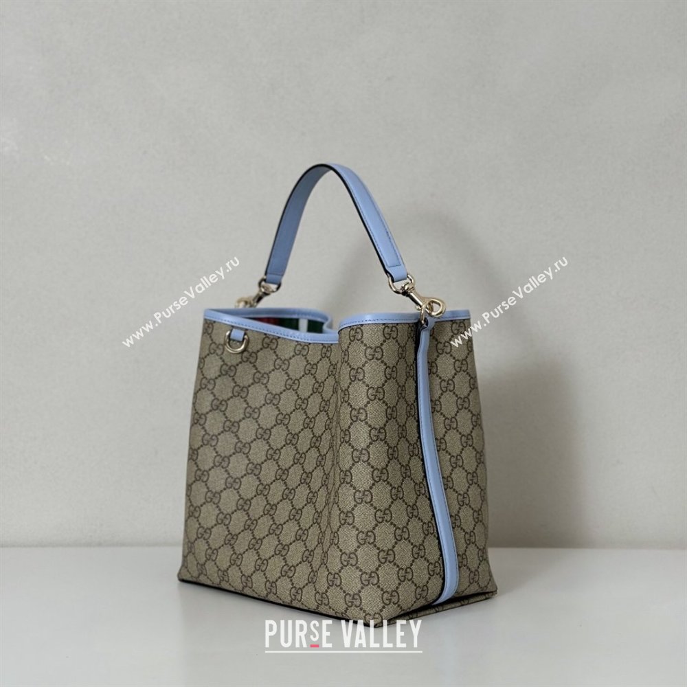 Gucci GG Canvas Emblem Medium Bucket Bag Light Blue 2026 815103 (DLH-260127080)
