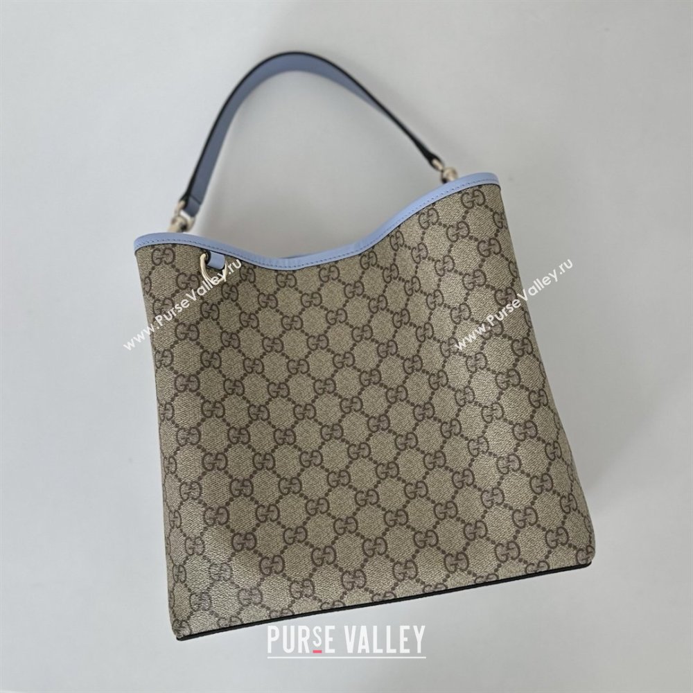 Gucci GG Canvas Emblem Medium Bucket Bag Light Blue 2026 815103 (DLH-260127080)