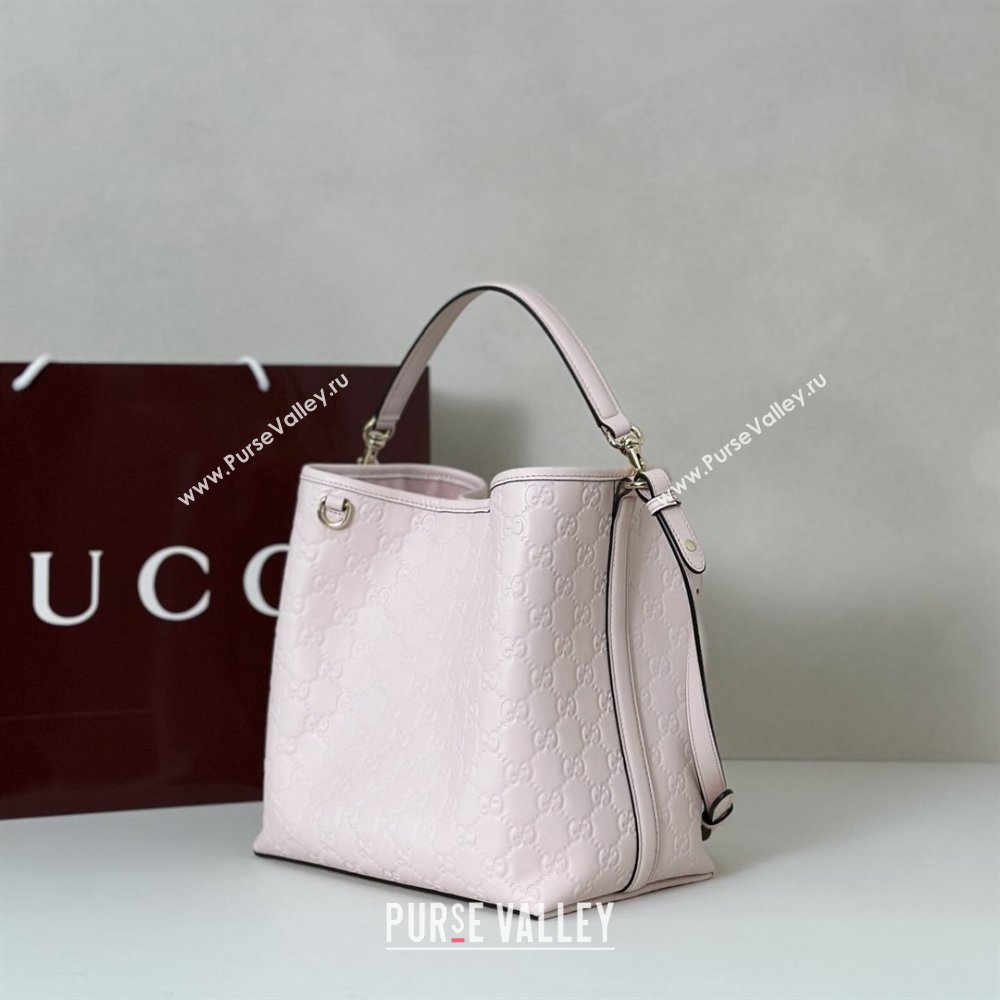 Gucci GG Leather Emblem Medium Bucket Bag Light Pink 2026 815103 (DLH-260127083)