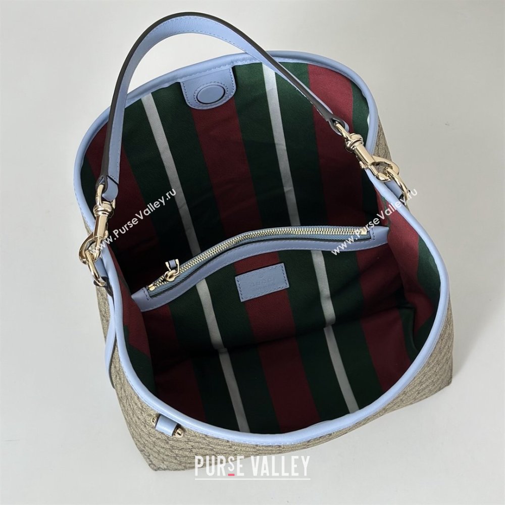 Gucci GG Canvas Emblem Medium Bucket Bag Light Blue 2026 815103 (DLH-260127080)
