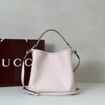 Gucci GG Leather Emblem Medium Bucket Bag Light Pink 2026 815103 (DLH-260127083)