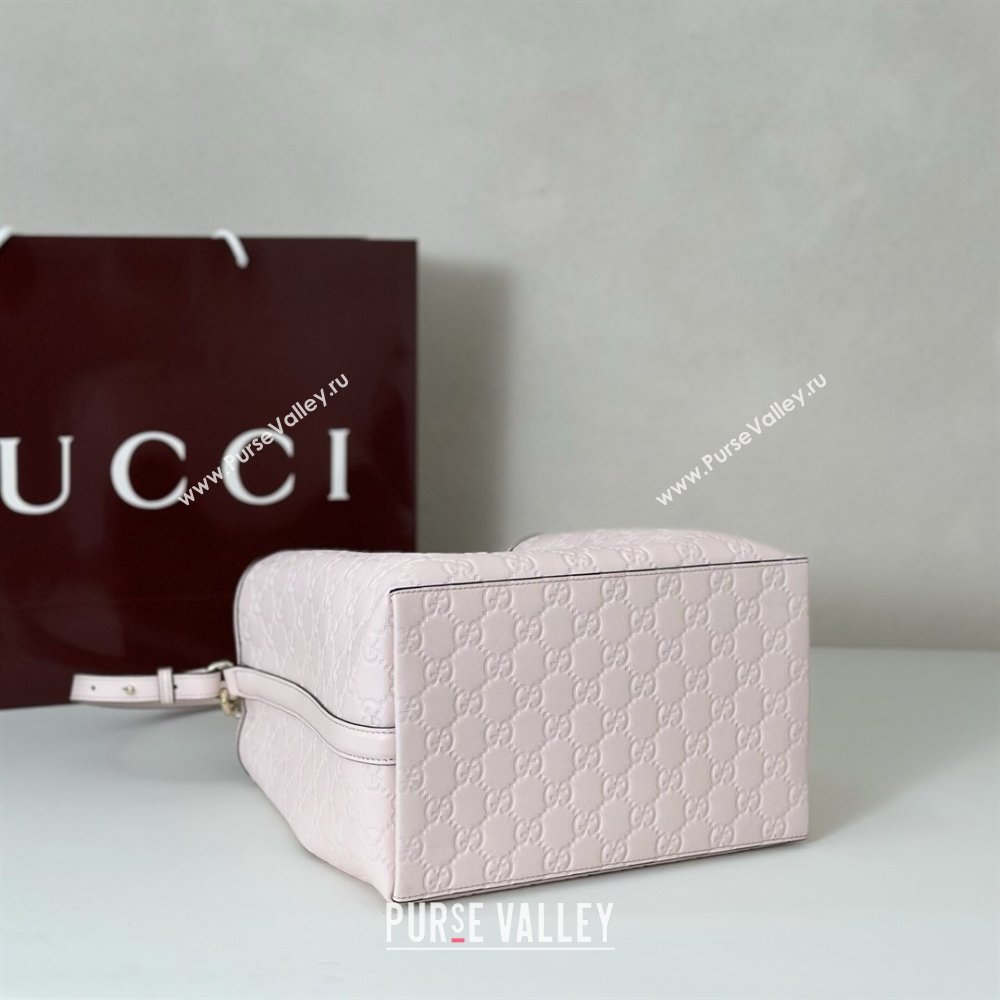 Gucci GG Leather Emblem Medium Bucket Bag Light Pink 2026 815103 (DLH-260127083)