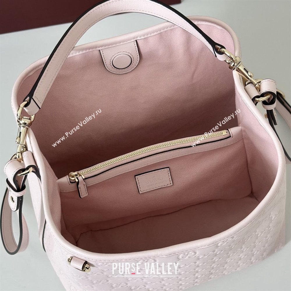 Gucci GG Leather Emblem Medium Bucket Bag Light Pink 2026 815103 (DLH-260127083)
