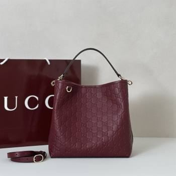Gucci GG Leather Emblem Medium Bucket Bag Burgundy 2026 815103 (DLH-260127084)