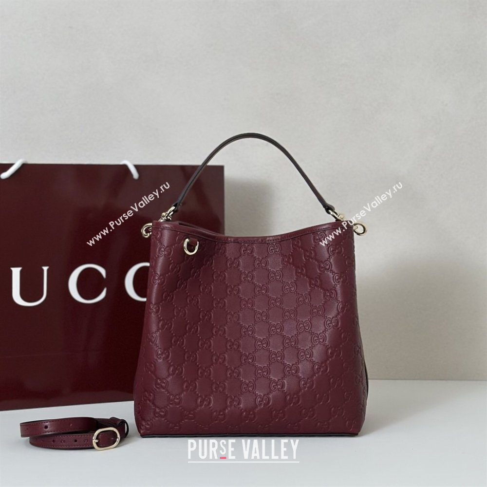 Gucci GG Leather Emblem Medium Bucket Bag Burgundy 2026 815103 (DLH-260127084)