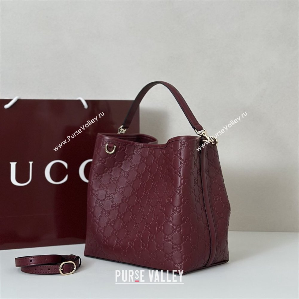 Gucci GG Leather Emblem Medium Bucket Bag Burgundy 2026 815103 (DLH-260127084)