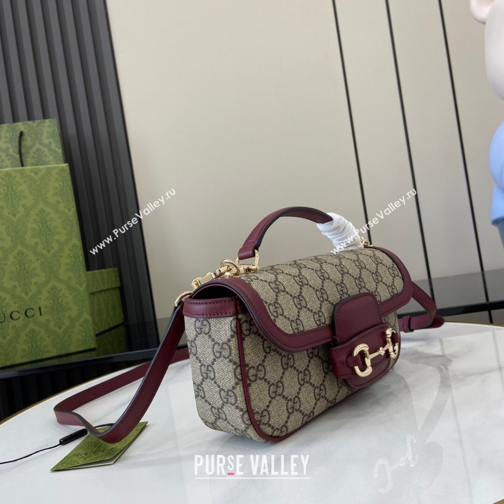 Gucci Horsebit 1955 GG Canvas Small Top Handle Bag Burgundy 2024 815206 (XLU-240828009)