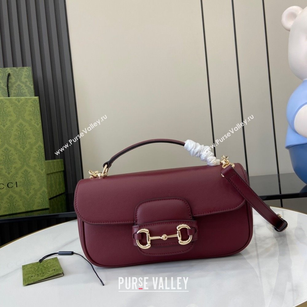 Gucci Horsebit 1955 Leather Small Top Handle Bag Burgundy 2024 815206 (XLU-240828010)