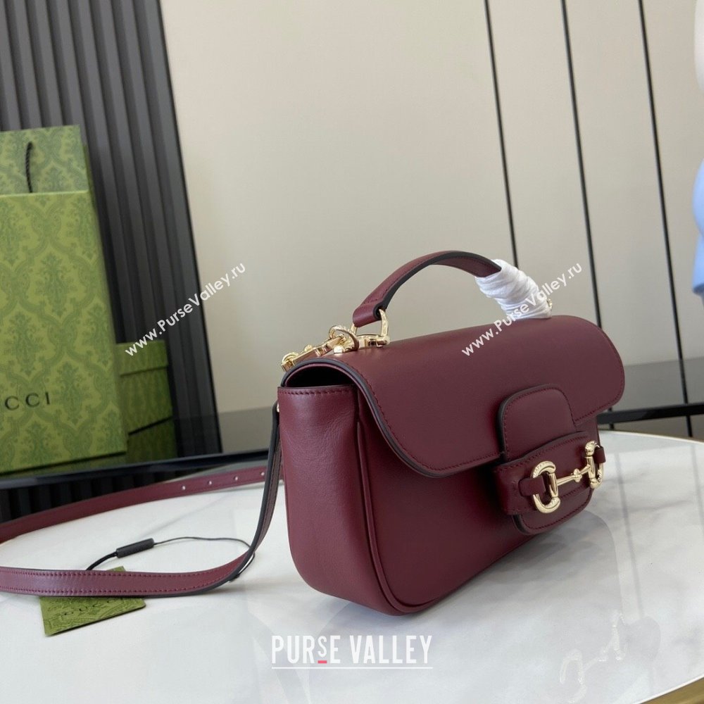 Gucci Horsebit 1955 Leather Small Top Handle Bag Burgundy 2024 815206 (XLU-240828010)