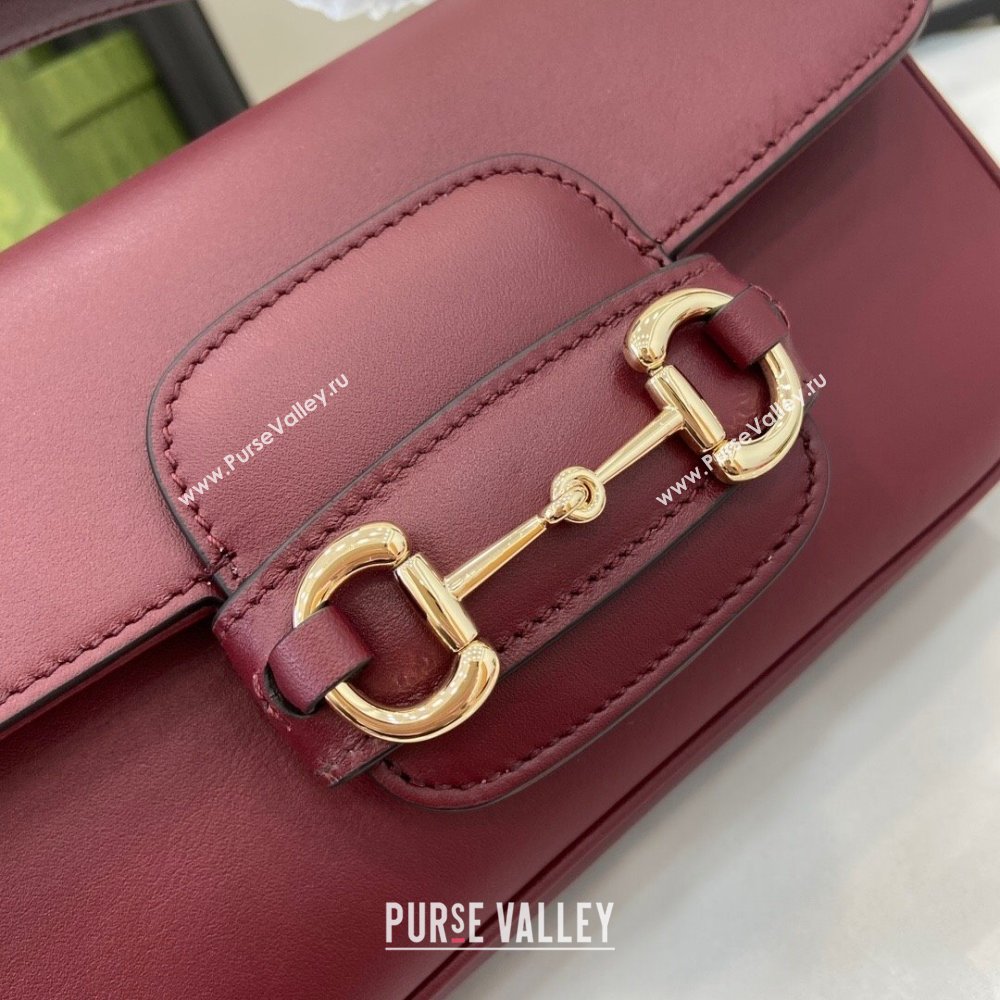 Gucci Horsebit 1955 Leather Small Top Handle Bag Burgundy 2024 815206 (XLU-240828010)