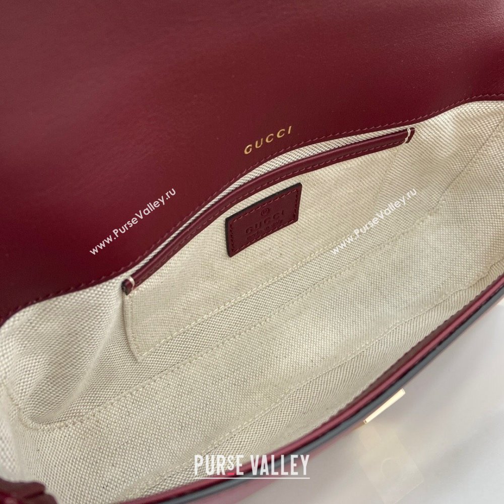 Gucci Horsebit 1955 Leather Small Top Handle Bag Burgundy 2024 815206 (XLU-240828010)