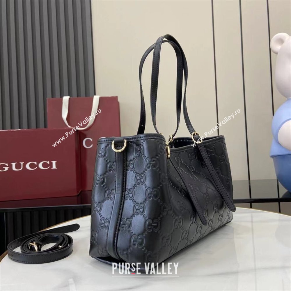 Gucci GG Leather Emblem Medium Tote Bag Black 2025 815214 (XLU-250807071)