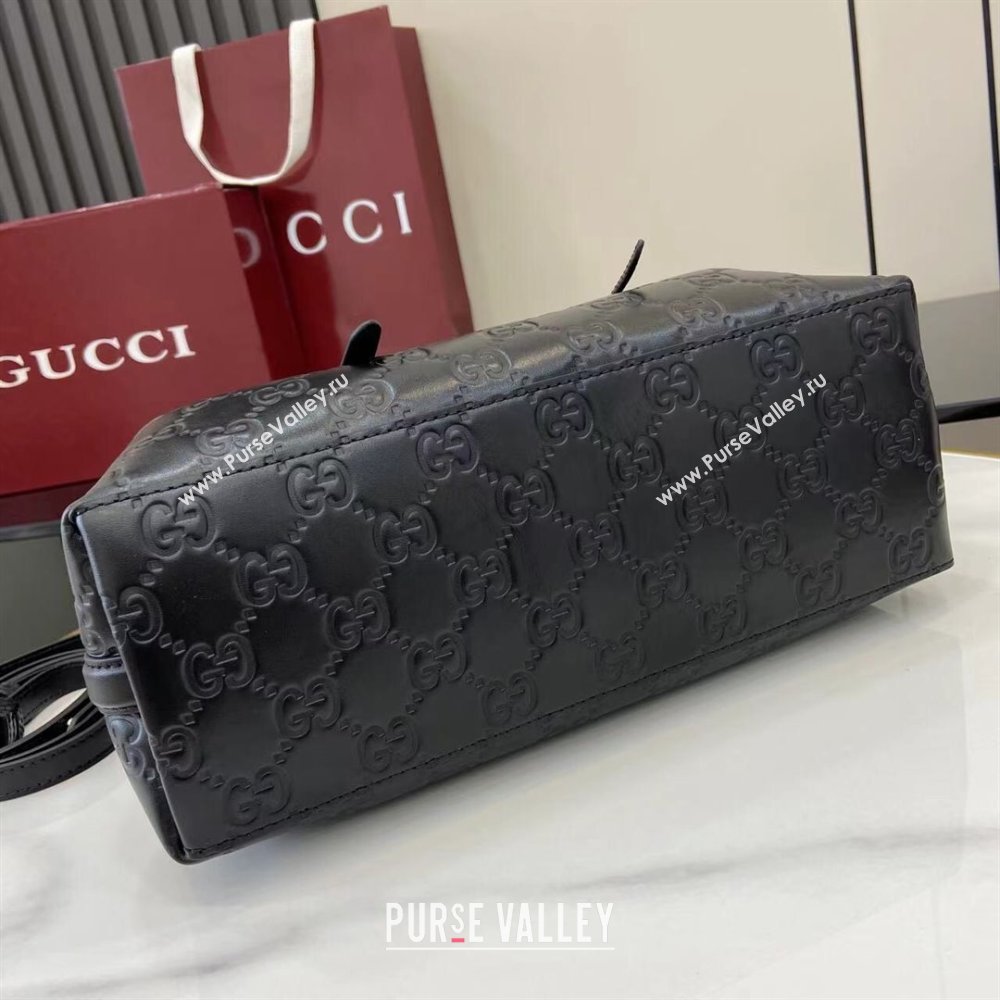 Gucci GG Leather Emblem Medium Tote Bag Black 2025 815214 (XLU-250807071)