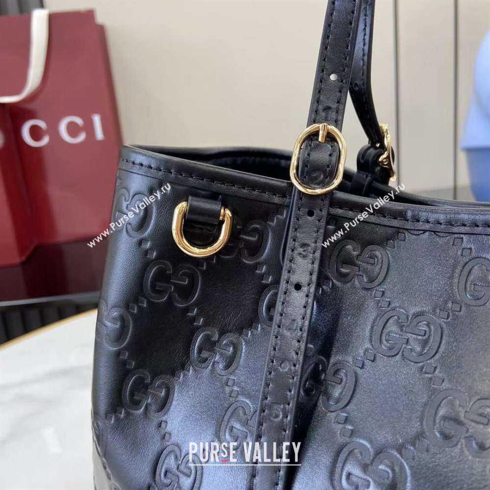 Gucci GG Leather Emblem Medium Tote Bag Black 2025 815214 (XLU-250807071)