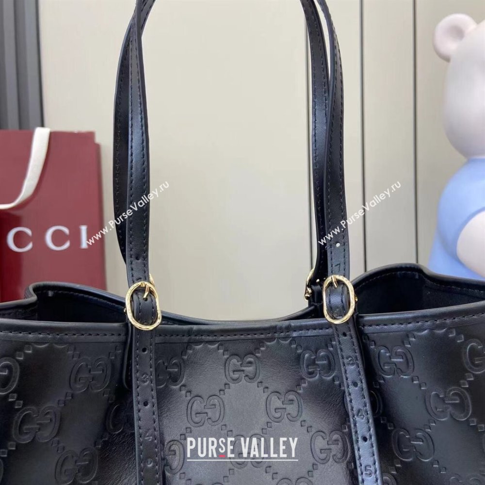 Gucci GG Leather Emblem Medium Tote Bag Black 2025 815214 (XLU-250807071)