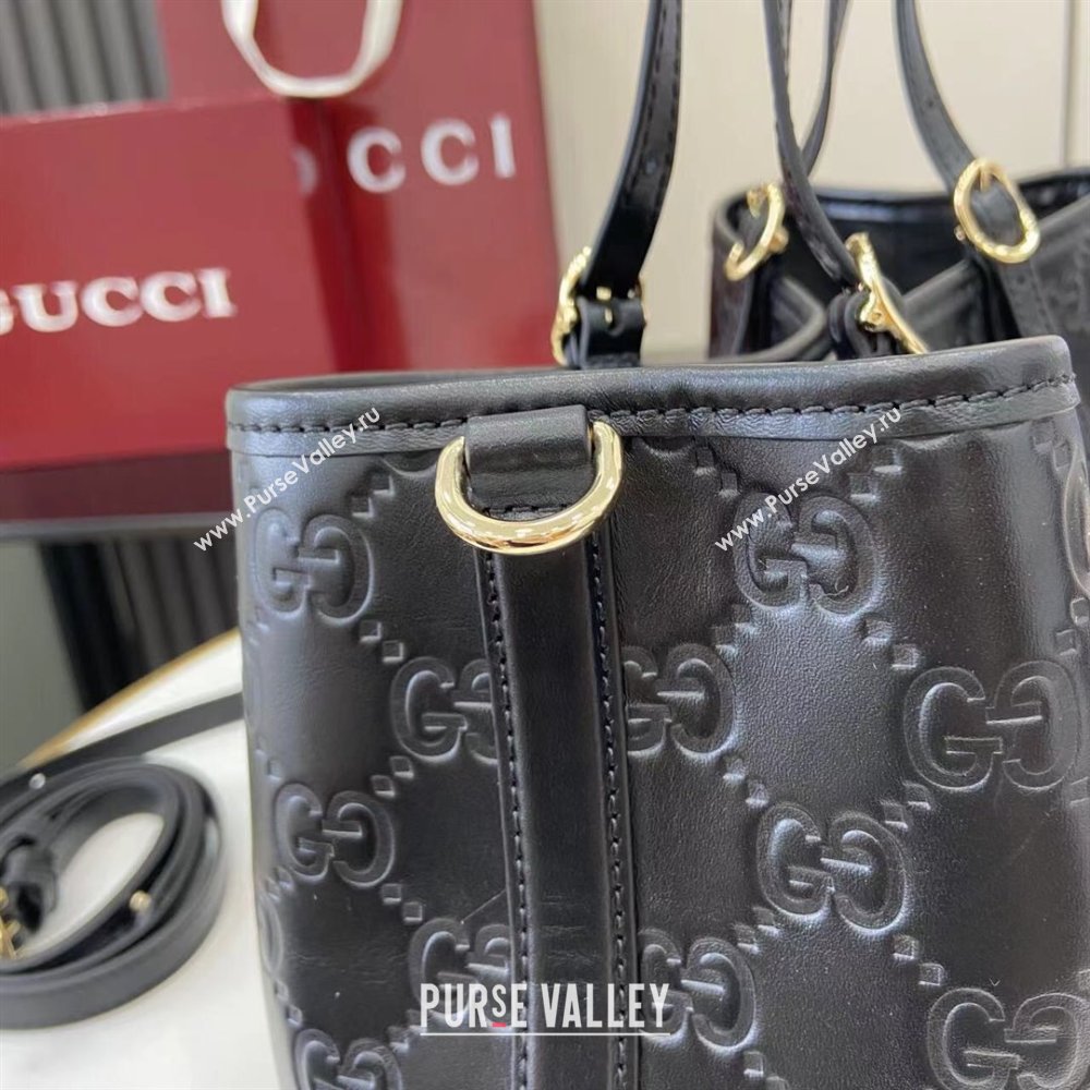 Gucci GG Leather Emblem Medium Tote Bag Black 2025 815214 (XLU-250807071)