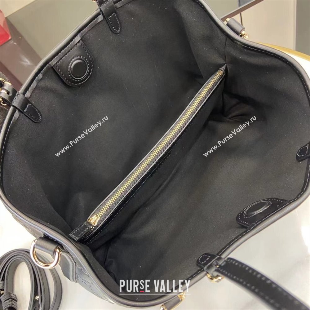 Gucci GG Leather Emblem Medium Tote Bag Black 2025 815214 (XLU-250807071)