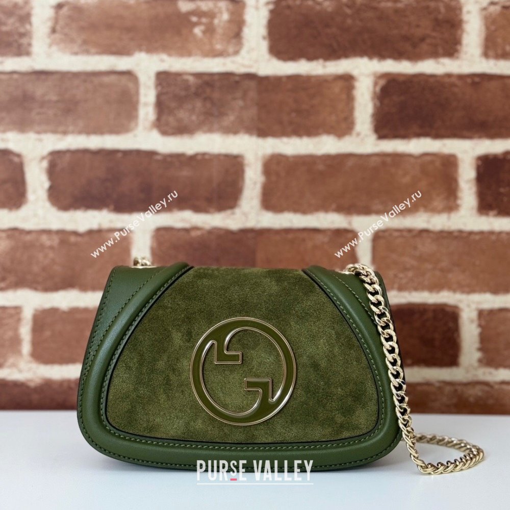Gucci Blondie Mini Shoulder Bag in Suede Green 2024 815711 (DLH-250117096)