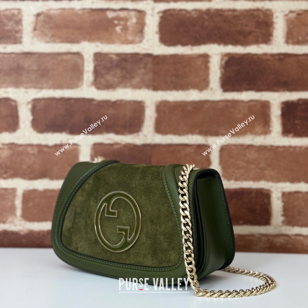 Gucci Blondie Mini Shoulder Bag in Suede Green 2024 815711 (DLH-250117096)