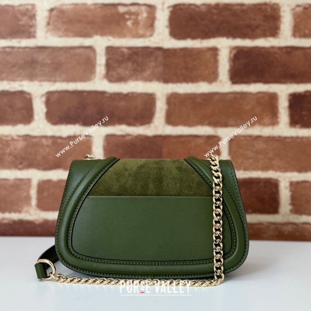 Gucci Blondie Mini Shoulder Bag in Suede Green 2024 815711 (DLH-250117096)