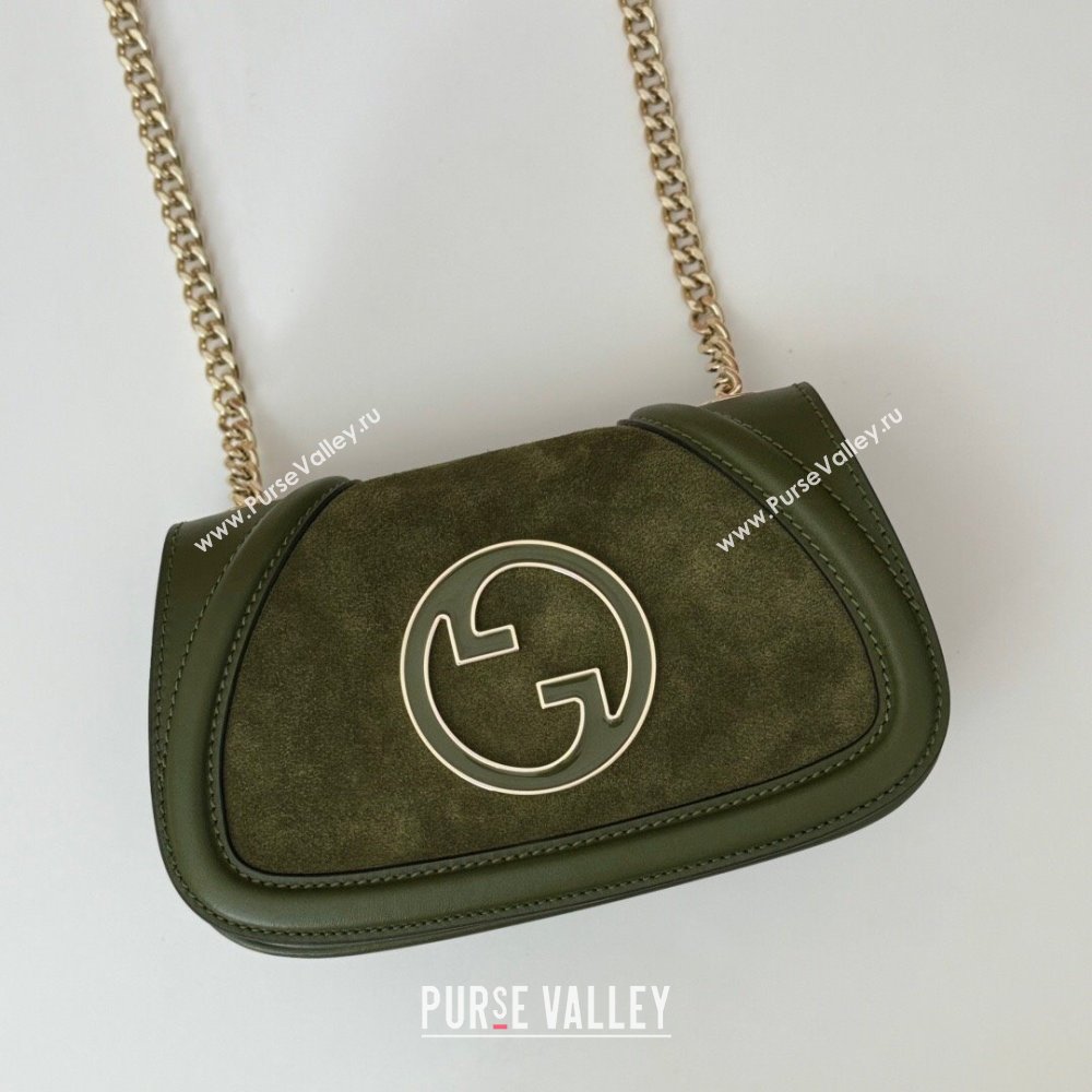 Gucci Blondie Mini Shoulder Bag in Suede Green 2024 815711 (DLH-250117096)