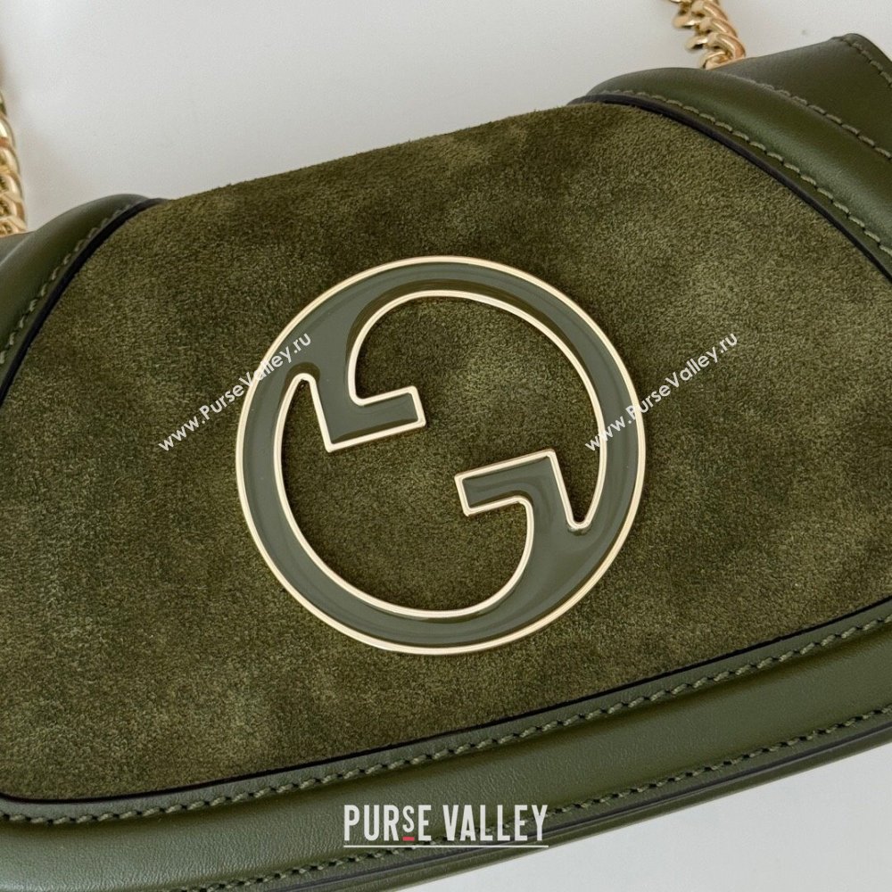 Gucci Blondie Mini Shoulder Bag in Suede Green 2024 815711 (DLH-250117096)