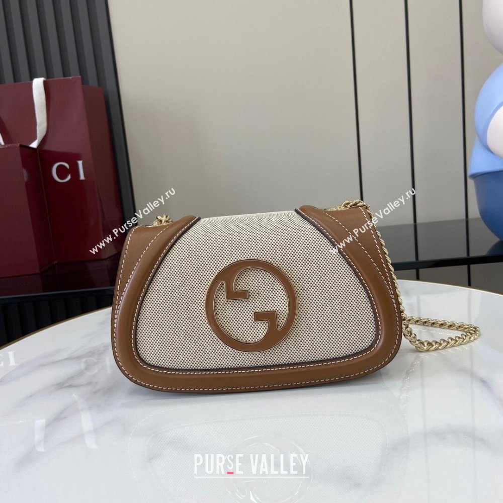 Gucci Blondie Mini Shoulder Bag in Linen Canvas Brown 2024 815711 (XLU-241104043)