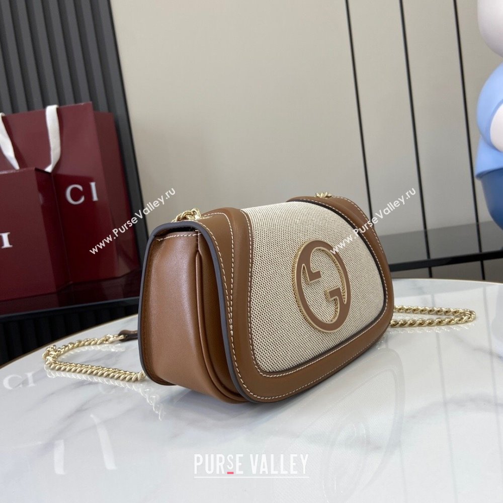 Gucci Blondie Mini Shoulder Bag in Linen Canvas Brown 2024 815711 (XLU-241104043)