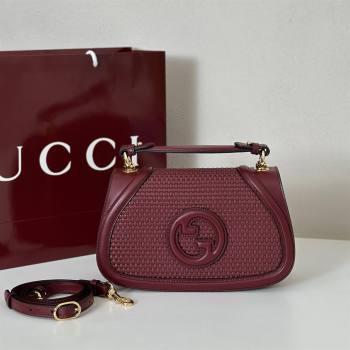 Gucci Blondie woven leather medium top handle bag Burgundy 2025 815714 (DLH-250701019)