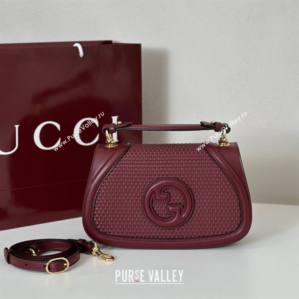 Gucci Blondie woven leather medium top handle bag Burgundy 2025 815714 (DLH-250701019)