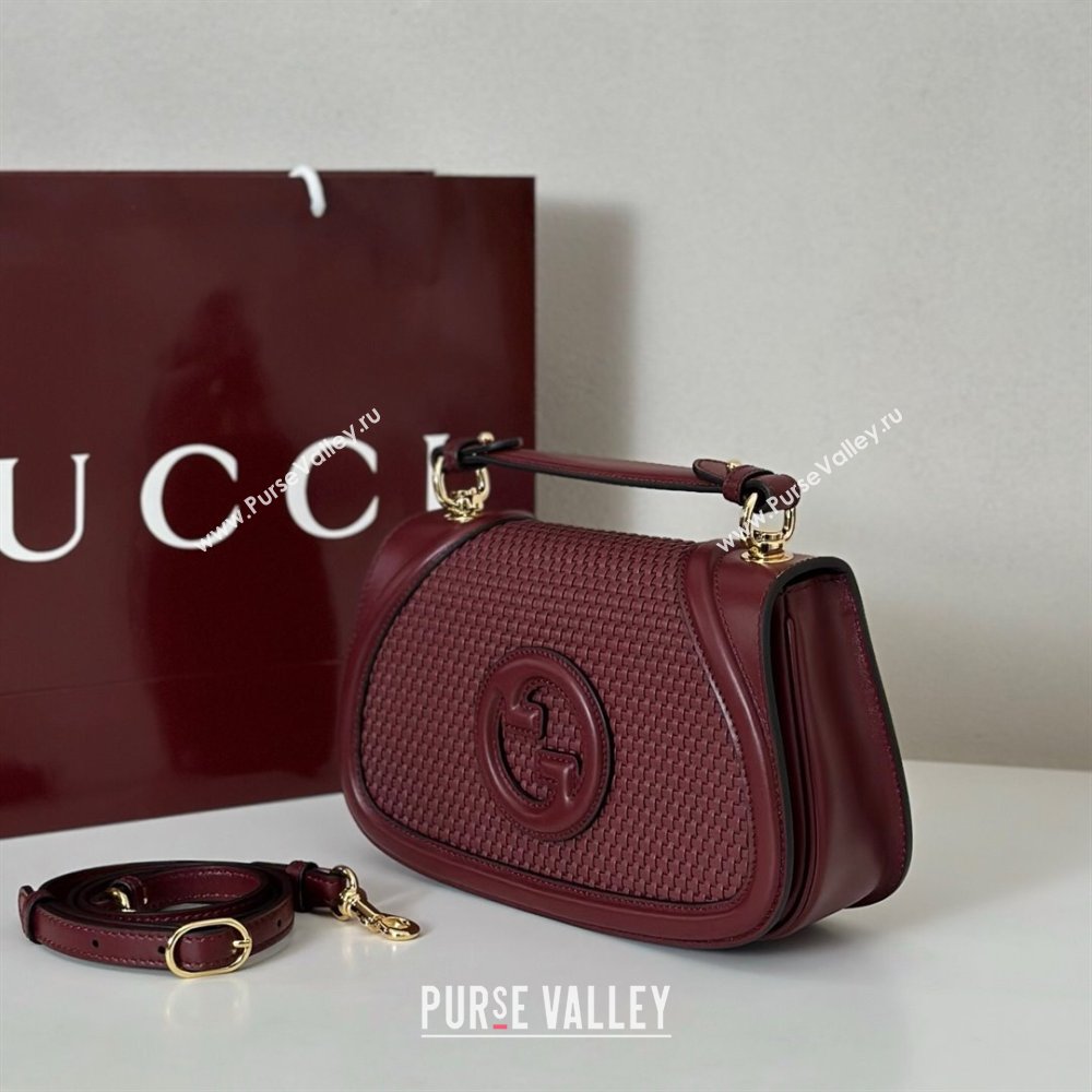 Gucci Blondie woven leather medium top handle bag Burgundy 2025 815714 (DLH-250701019)