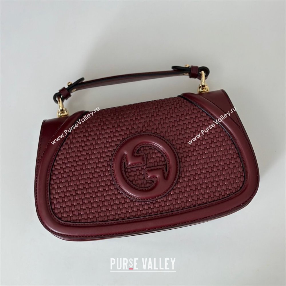 Gucci Blondie woven leather medium top handle bag Burgundy 2025 815714 (DLH-250701019)
