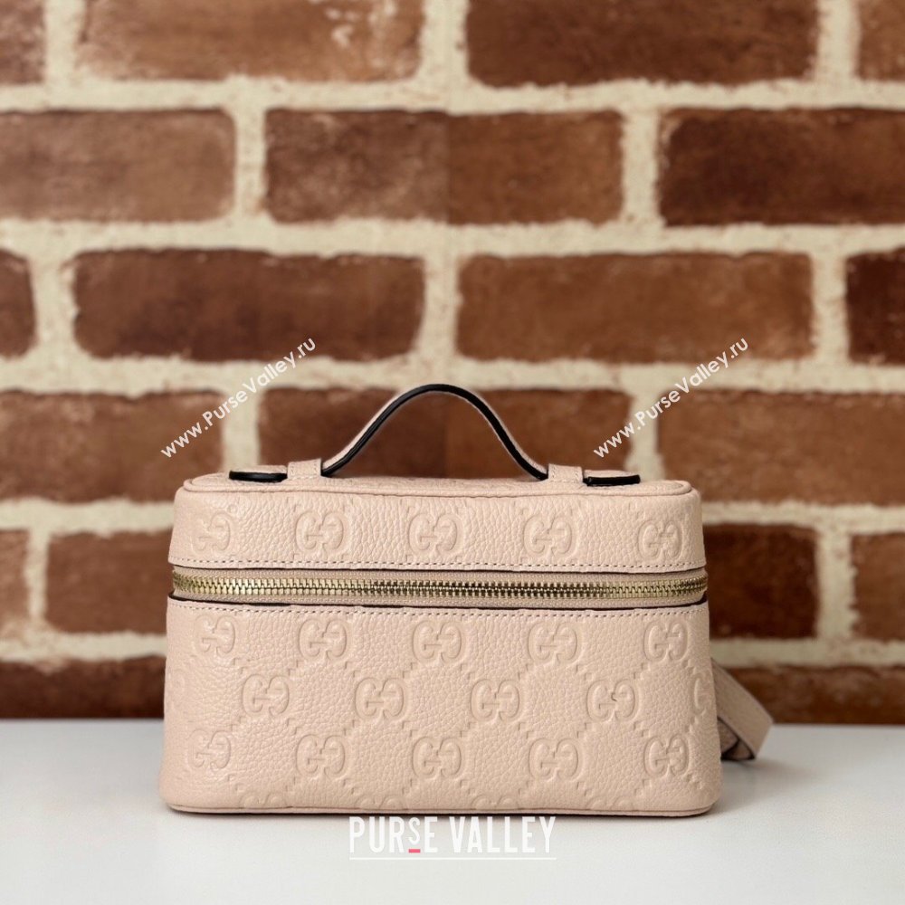 Gucci GG Grainy Leather Emblem Super Mini bag Light Pink 2024 815949 (DLH-241211112)