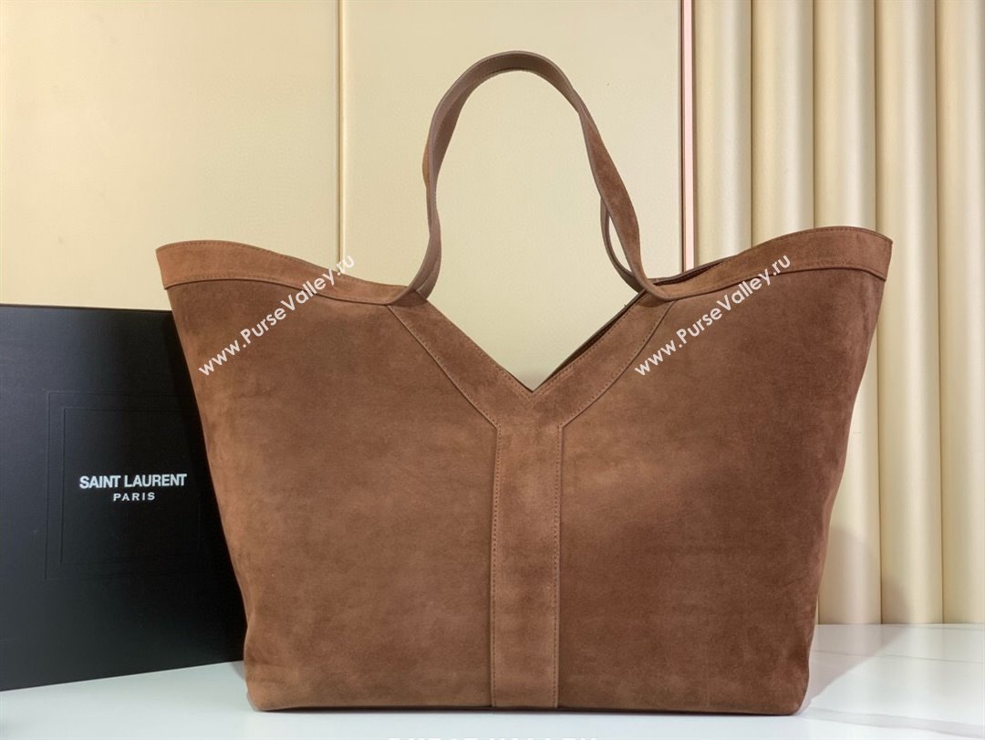 Saint Laurent Y Tote Bag in Suede Dark Brown 2025 817602 (YY-250802026)
