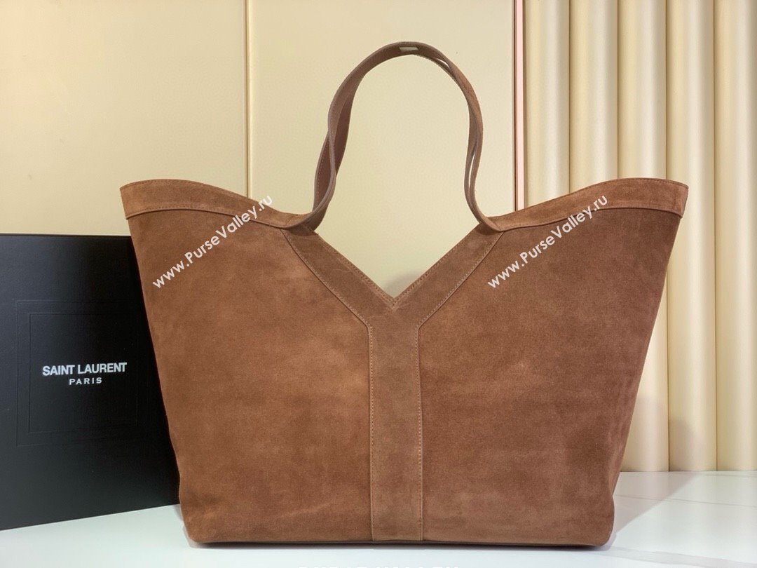 Saint Laurent Y Tote Bag in Suede Dark Brown 2025 817602 (YY-250802026)