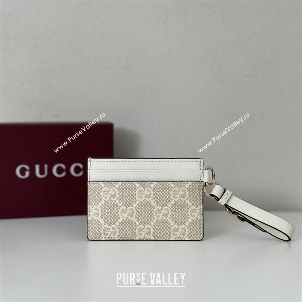 Gucci GG Canvas Emblem Card Case Wallet with Strap White 2026 819121 (DLH-260128007)