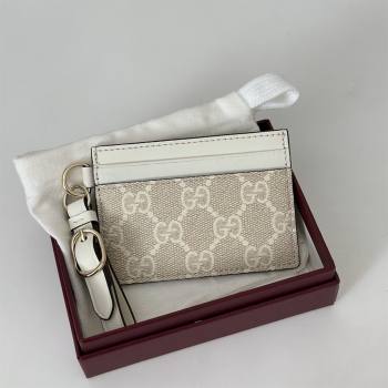 Gucci GG Canvas Emblem Card Case Wallet with Strap White 2026 819121 (DLH-260128007)