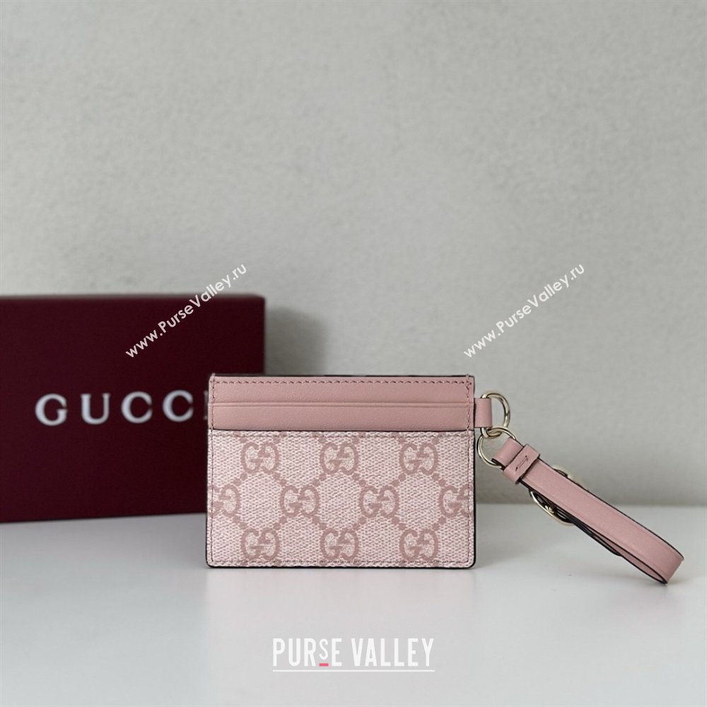 Gucci GG Canvas Emblem Card Case Wallet with Strap Light Pink 2026 819121 (DLH-260128005)