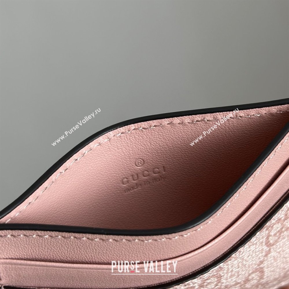 Gucci GG Canvas Emblem Card Case Wallet with Strap Light Pink 2026 819121 (DLH-260128005)