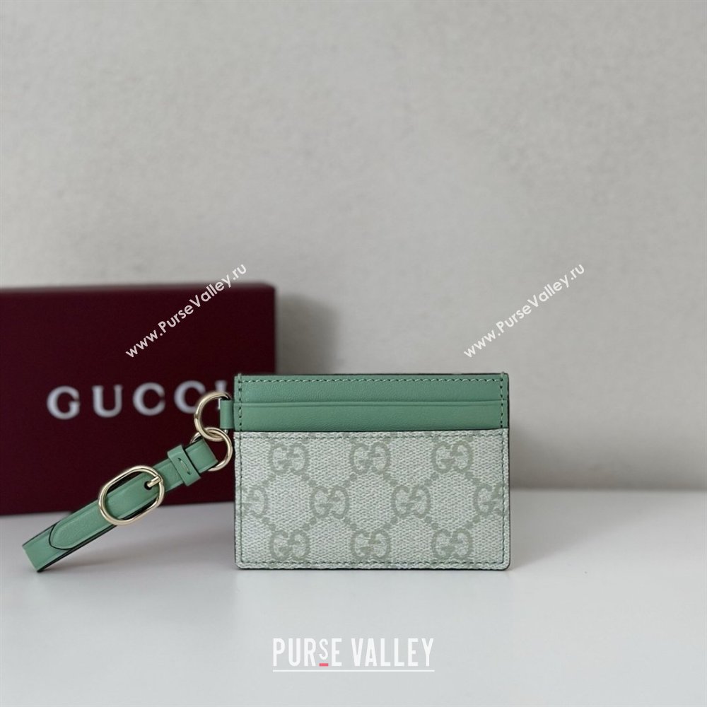 Gucci GG Canvas Emblem Card Case Wallet with Strap Green 2026 819121 (DLH-260128006)