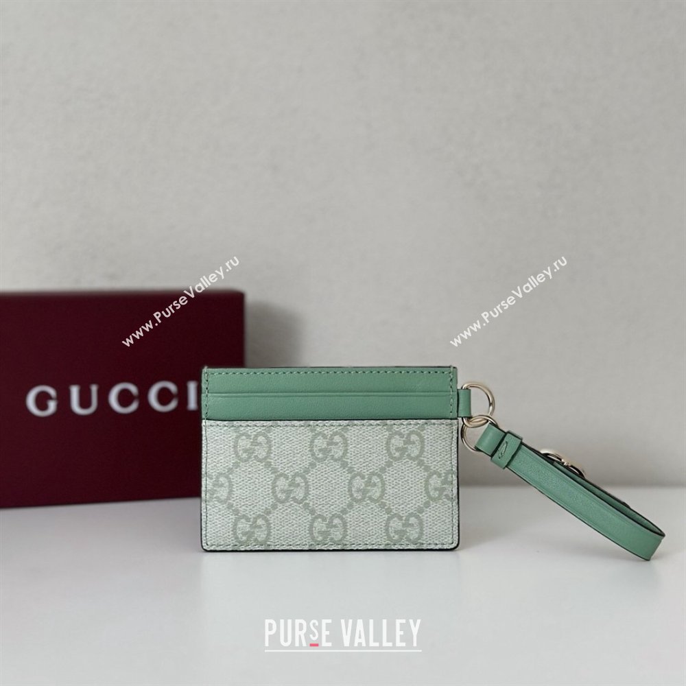 Gucci GG Canvas Emblem Card Case Wallet with Strap Green 2026 819121 (DLH-260128006)