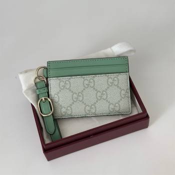 Gucci GG Canvas Emblem Card Case Wallet with Strap Green 2026 819121 (DLH-260128006)
