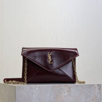 Saint Laurent Cassandre Chain Clutch in Shiny Leather Dark Burgundy 2025 819271 (YY-260119083)