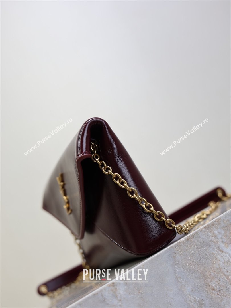 Saint Laurent Cassandre Chain Clutch in Shiny Leather Dark Burgundy 2025 819271 (YY-260119083)