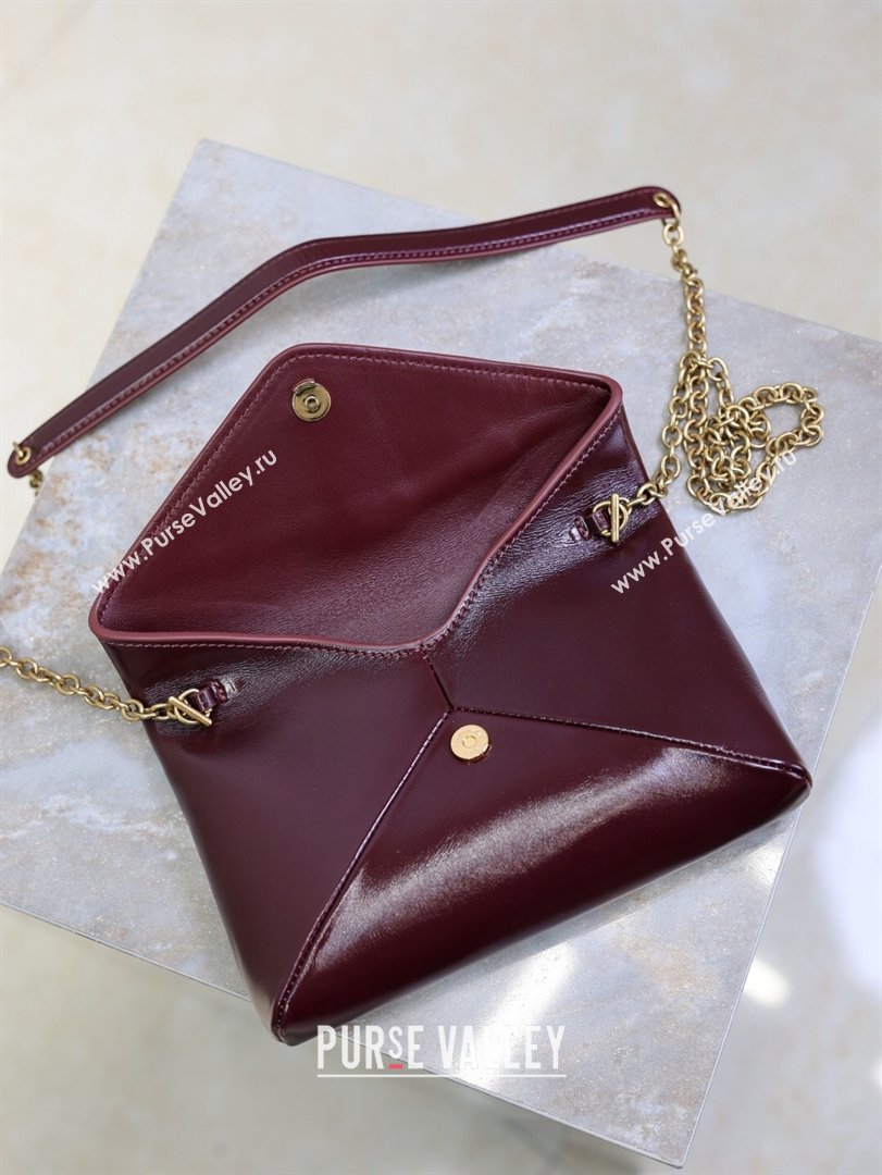Saint Laurent Cassandre Chain Clutch in Shiny Leather Dark Burgundy 2025 819271 (YY-260119083)