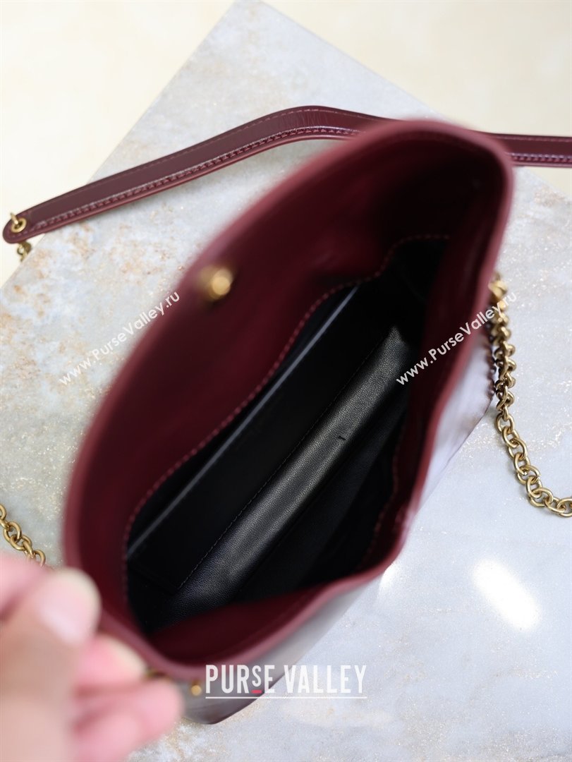Saint Laurent Cassandre Chain Clutch in Shiny Leather Dark Burgundy 2025 819271 (YY-260119083)