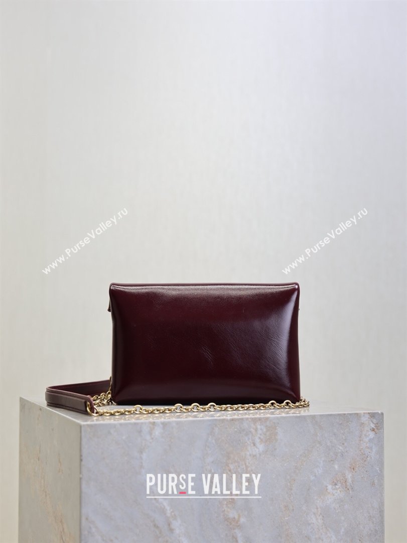 Saint Laurent Cassandre Chain Clutch in Shiny Leather Dark Burgundy 2025 819271 (YY-260119083)