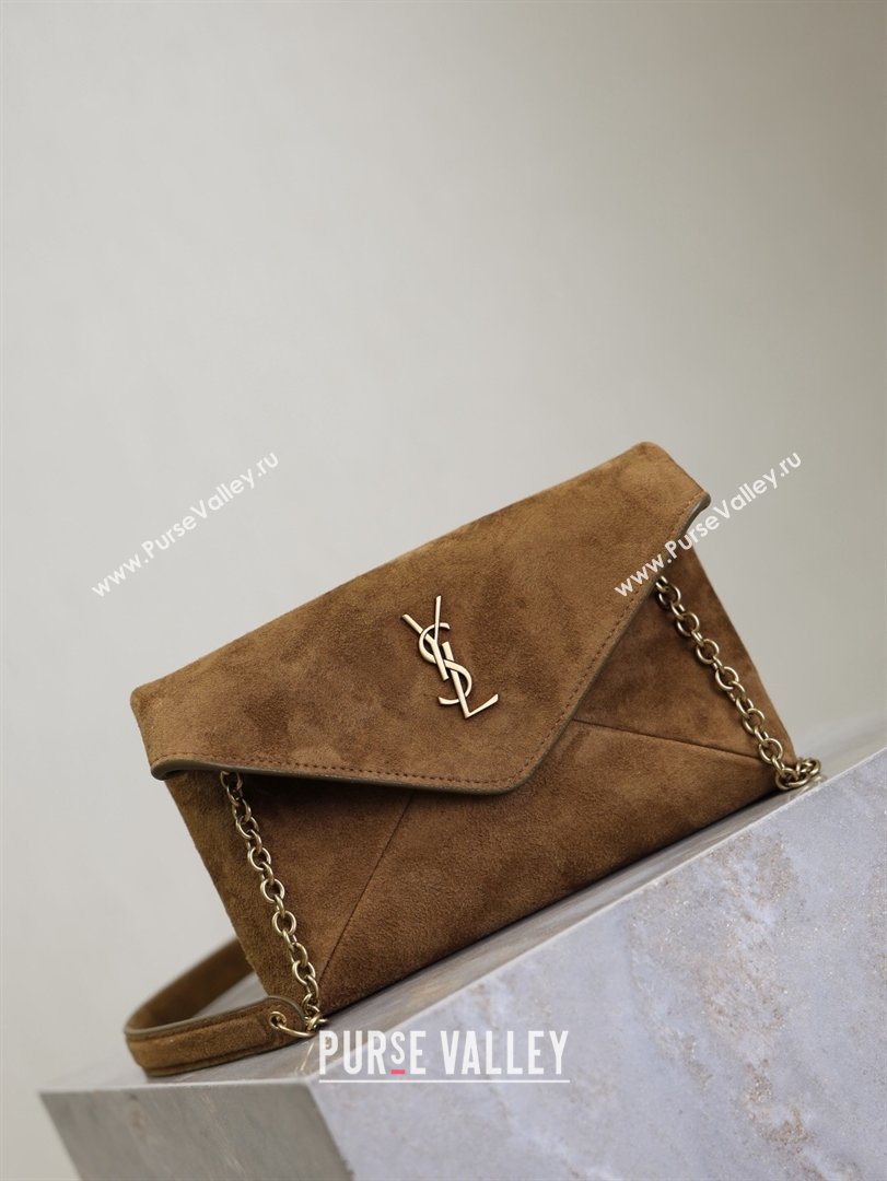 Saint Laurent Cassandre Chain Clutch in Suede Brown 2025 819271 (YY-260119084)