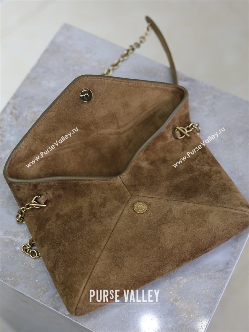 Saint Laurent Cassandre Chain Clutch in Suede Brown 2025 819271 (YY-260119084)
